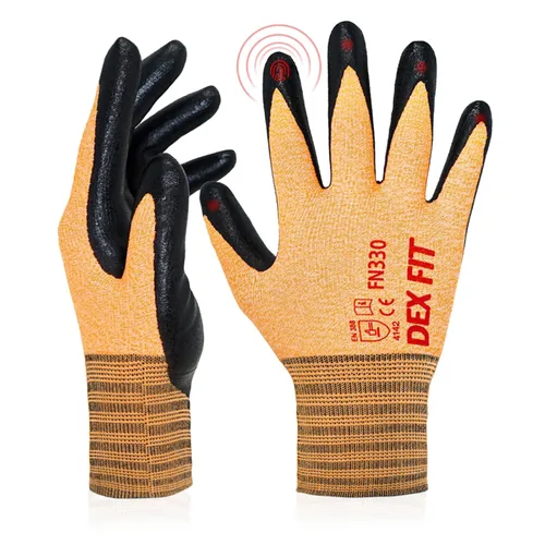 Miniatura 14 de DEX FIT Guantes de trabajo de nitrilo FN330, 1 par, ajuste elástico cómodo 3D, agarre firme, delgados y ligeros, compatibles con pantalla táctil