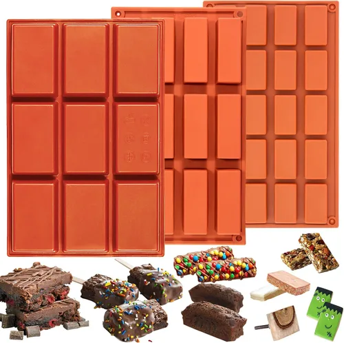 Miniatura 9 de FUNSHOWCASE Molde rectangular de silicona para barra de caramelo de chocolate, 20 cavidades, molde rectangular para tartas de jabón 20 cavidades por