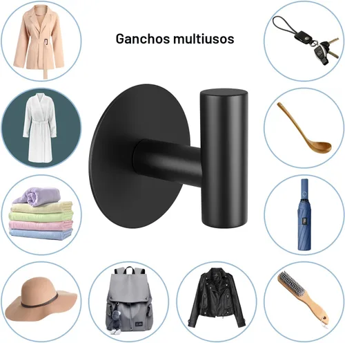 Miniatura 8 de Ganchos de pared autoadhesivos, ganchos de pared de acero inoxidable resistentes, ganchos para toallas para colgar batas, delantales, abrigos