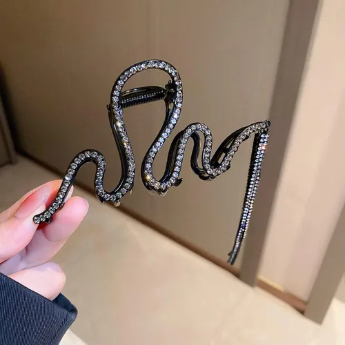 Miniatura 4 de Jumwrit Pinza para el cabello, pinza de pelo grande con diamantes de imitación, pinza de metal de sujeción fuerte con cadena larga de borlas, pinza