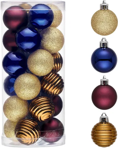 Miniatura 20 de Valery Madelyn - Juego de adornos pequeños de 1.57 pulgadas para árbol de Navidad, adornos de bolas colgantes inastillables para decoración de dorado