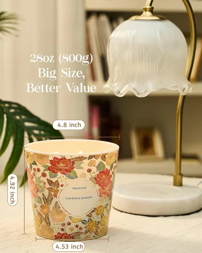 Miniatura 5 de M&SENSE Vela Perfumada de Gardenia y Jazmín, 28.2oz Velas Grandes de Cera de Soja Natural de 3 Mechas, Duraderas de Combustión Limpia y Lenta Sin