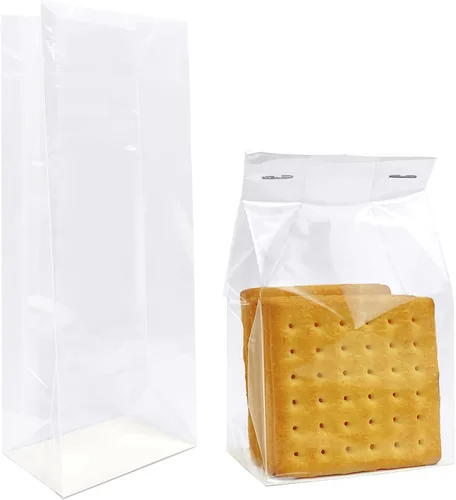 Bolsas de celofán con fuelle, bolsas de celofán de fondo plano para s'mores con inserto de papel, 50 piezas, 3 x 2 x 8 pulgadas (tamaño mini)