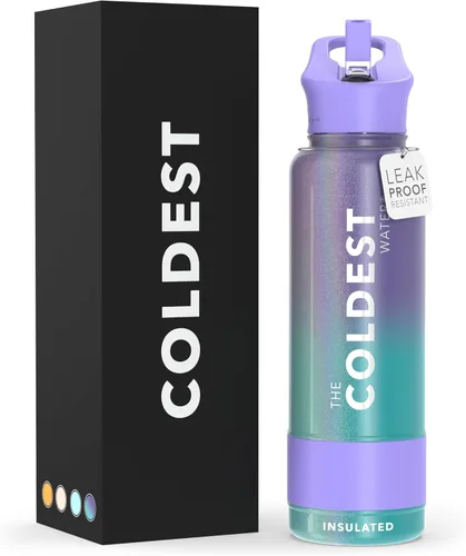 Miniatura 13 de Coldest - Botella para agua con tapa que incluye pajilla, térmica y metálica (acero inoxidable), para hombres y mujeres, color morado