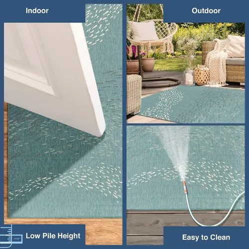 Miniatura 4 de Liora Manne Carmel - Alfombra decorativa de mezcla sintética para interiores y exteriores, de bajo perfil, contemporánea, decoración de peces Agua