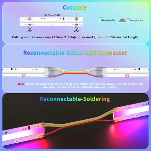 Miniatura 4 de Tira LED COB con chip IC RGB WS2811 de 18 pies, DC12V persecución de color direccionable Pixel RGB luces de cinta LED, luces flexibles multicolor