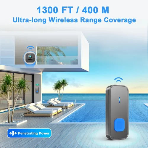 Miniatura 4 de SURFOU Kit de timbre inalámbrico para todo tipo de clima, conexión confiable de 1300 pies, campana de puerta impermeable para exteriores, 5 niveles
