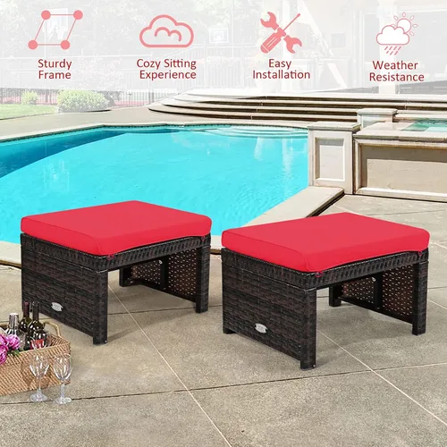 Miniatura 8 de Tangkula 2 otomanas de ratán para patio, reposapiés para todo tipo de clima, asiento para exteriores con cojín suave, cremallera oculta, esponja