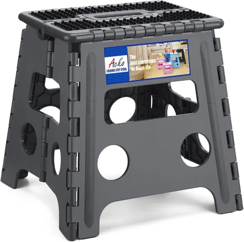 Miniatura 29 de ACKO Taburete plegable plegable de 16 pulgadas, 400 libras de capacidad, taburetes de plástico para adultos y niños, taburetes plegables para Blanco