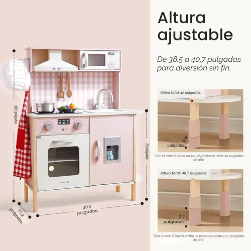 Miniatura 5 de Tiny Land Juego de cocina para niños, juego de cocina de madera para niños, juego de cocina de chef para niños pequeños con luces y sonidos reales