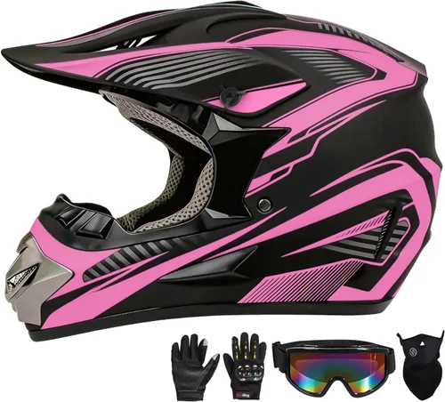 Miniatura 9 de Casco de motocross, ATV para jóvenes y niños, casco de motocicleta todoterreno BMX de 4 ruedas, con certificado DOT, con guantes y máscara de gafas
