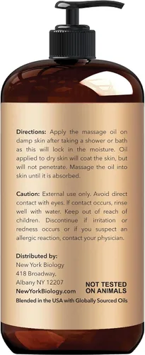 Miniatura 3 de New York Biology - Aceite de masaje anticelulítico, 8 onzas líquidas, fabricado con aceites 100% naturales, aceite corporal para terapia de masaje