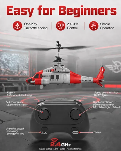 Miniatura 4 de Helicóptero RC del ejército con 10 misiles, helicóptero de control remoto LM19-E de 2.4 GHz para principiantes y adultos, juguete de helicóptero Rojo