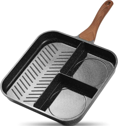 Miniatura 11 de Eslite Life Parrilla antiadherente de 9.5 pulgadas para cocina interior, sartén cuadrada grande versátil compatible con inducción para cocinar a