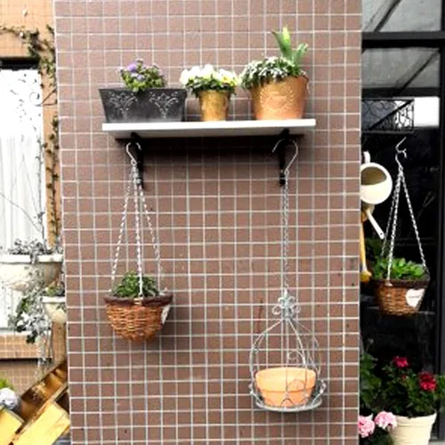 Miniatura 9 de Soportes de estante triangulares de hierro forjado montados en la pared, soportes flotantes rústicos con gancho de flores, para estantería, estante