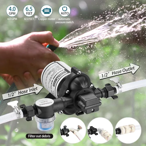 Miniatura 5 de WASSERMANN Bombas de agua RV 115V AC Bomba de presión con interruptor de presión, bomba de agua autocebante 4.0GPM 45PSI, bomba de agua dulce
