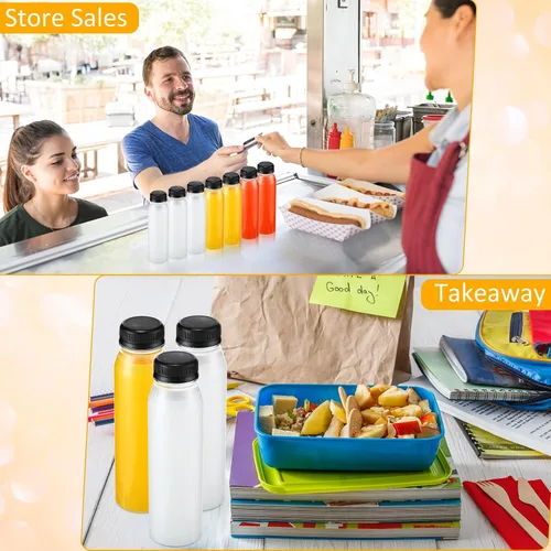 Miniatura 4 de Uiifan - 48 botellas de jugo de 10 onzas con tapas, botellas de plástico a granel con tapas, recipientes vacíos reutilizables transparentes