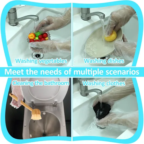 Miniatura 6 de QfwdfcTrenz 20 guantes de limpieza desechables largos, 23.6 pulgadas de longitud al codo, manga impermeable de plástico para cocinar, lavavajillas