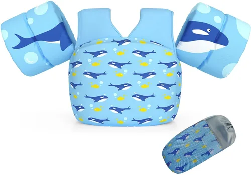 Miniatura 21 de DOOHALO Flotadores de natación para niños de 28 a 70 libras, chaleco flotante de hombro para niños de 2 a 8 años de edad, para niños y niñas, bebés