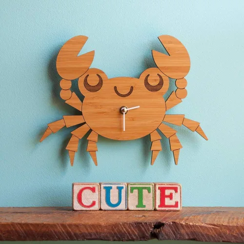 Miniatura 2 de Bamboo Nautical Crab Wall Clock Kids Bedroom Ocean Beach Baby Nursery Room Decor Handmade