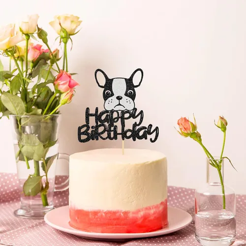 Miniatura 4 de Decoración para tartas de bulldog francés de feliz cumpleaños, decoración de pastel de baby shower, suministros para fiesta de cumpleaños