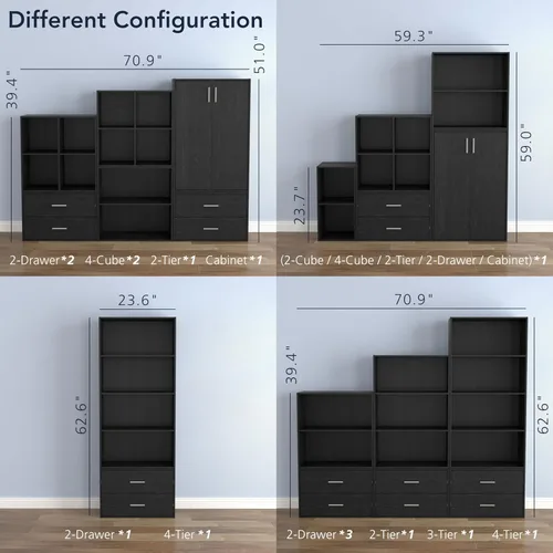 Miniatura 11 de Homes: Inside + Out Apexa - Estantería organizadora de almacenamiento de 2 cubos, estantería apilable de madera para cubos para organización