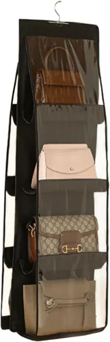 Miniatura 12 de HAN SHENG Organizador transparente para bolsos y bolsos, con 6 bolsillos, almacenamiento para colgar bolsas, estante colgante que ahorra espacio