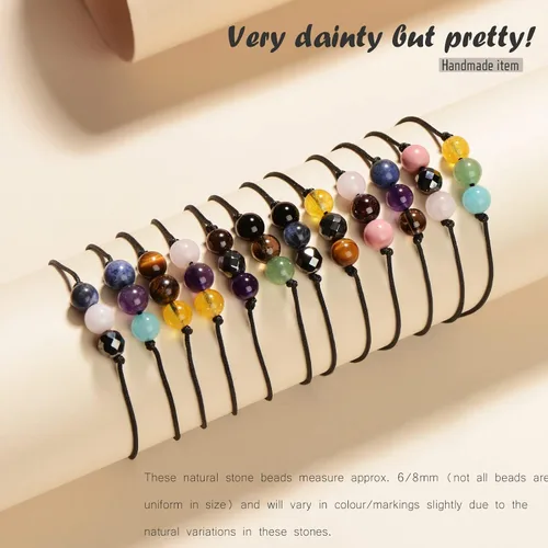 Miniatura 6 de VLINRAS Zodiac Bracelets for Women Men, 6mm Natural Stone Horoscope Bracelets Healing Gemstone Crystals Zodiac Gifts