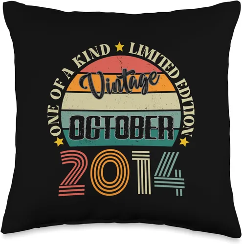 Vintage Birthday Retro Limited Edition Retro Gifts 10 Year Old Vintage October 2014 10th Birthday Retro Throw Pillow, 16x16, Multicolor