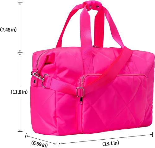 Miniatura 2 de Bolsa de gimnasio rosa intenso para mujer, bolsa de viaje ligera y hinchada de 18 pulgadas para viajes, deportes, yoga, resistente al agua