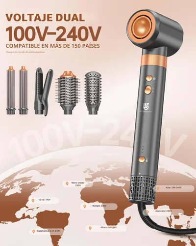 Miniatura 6 de Cepillo secador de pelo Air Styler: herramientas de doble voltaje 7 en 1 con alisador de aire caliente, rizadores de envoltura automática