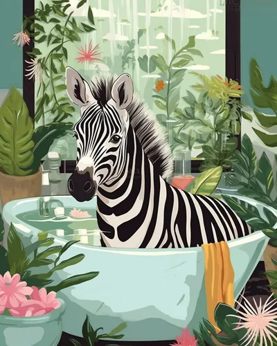 Pintura por números para adultos, baño, animales, bricolaje, pintura al óleo digital, pintura acrílica, cebra, arte de pared, hojas verdes, bañera,