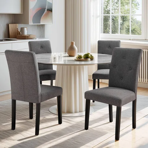 Miniatura 13 de VECELO Juego de 2 sillas de comedor tapizadas, tela moderna y patas de madera maciza y respaldo alto para cocina/sala de estar, color beige