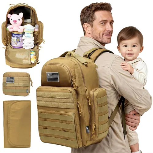 Miniatura 11 de DBTAC - Mochila para pañales para papá, bolsa de pañales grande para hombre con cambiador, bolsillos aislados+para limpiar, correas para cochecito