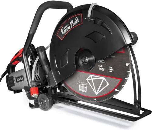 XtremepowerUS 3200W Sierra Circular Demo de Corte de Disco Eléctrico para Concreto Húmedo/Seco con Rodillo de Guía de Corte de 40 cm
