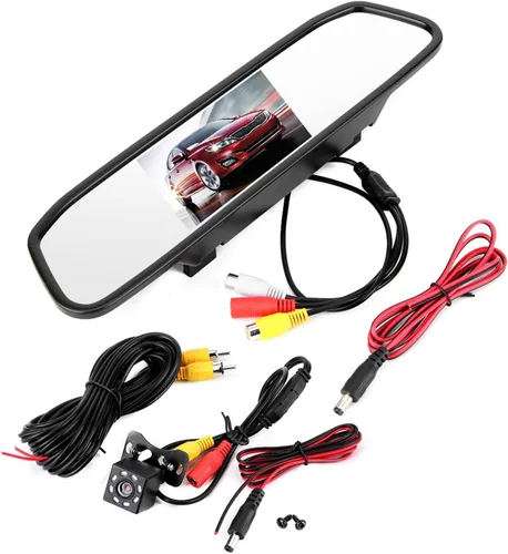 aqxreight Cámara de respaldo de espejo retrovisor, 4.3 pulgadas coche HD espejo retrovisor Monitor 8LED visión nocturna cámara de marcha atrás,