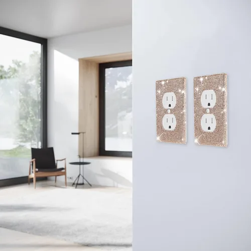 Miniatura 5 de Alanfox 2 placas de pared con diamantes de imitación de cristal dorado, cubiertas brillantes para interruptor de luz, cubiertas de placa de pared