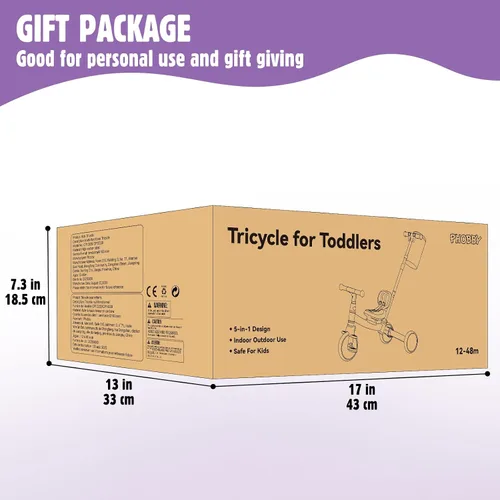 Miniatura 9 de Phobby Triciclo 5 en 1 para niños pequeños con mango de dirección para niños de 1, 2, 3, 4 años, triciclo para niños con pedales extraíbles, juguete