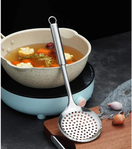 Miniatura 3 de Berglander Skimmer, Colador de acero inoxidable, Espumador de cocina, Cucharas ranuradas, Para cocinar, Cuchara colador, Cocina de metal 5. Plata