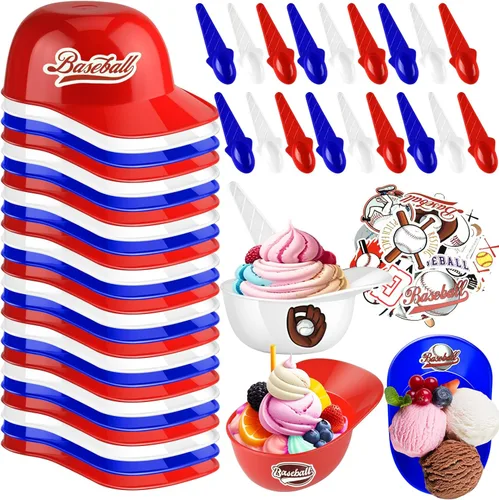 Miniatura 13 de MEEZY Juego de 16 cuencos de helado con diseño de casco de béisbol con 8 mini tazas de postre y 8 cucharas, 8 onzas. Cuencos reutilizables