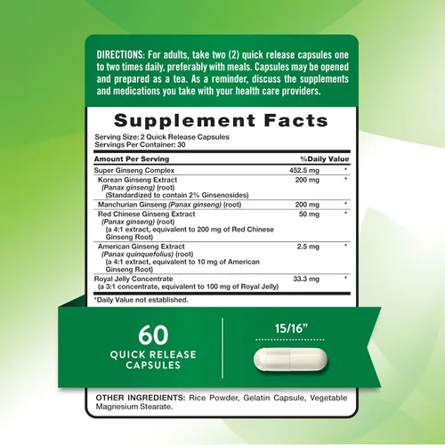 Miniatura 2 de Super Ginseng Complex 60 cápsulas con jalea real de extracto de ginseng sin OMG, suplemento sin gluten por Nature's Truth
