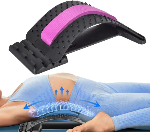 Camilla de espalda para aliviar el dolor de espalda baja, masajeador lumbar ajustable de 4 niveles, dispositivo de estiramiento para escoliosis, Rosa