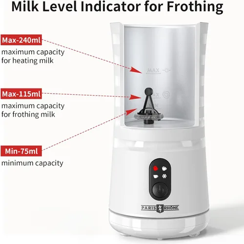 Miniatura 7 de Espumador de leche, vaporizador y espumador de leche 4 en 1 Paris Rhône, calentador de leche de espuma caliente y fría con control de temperatura