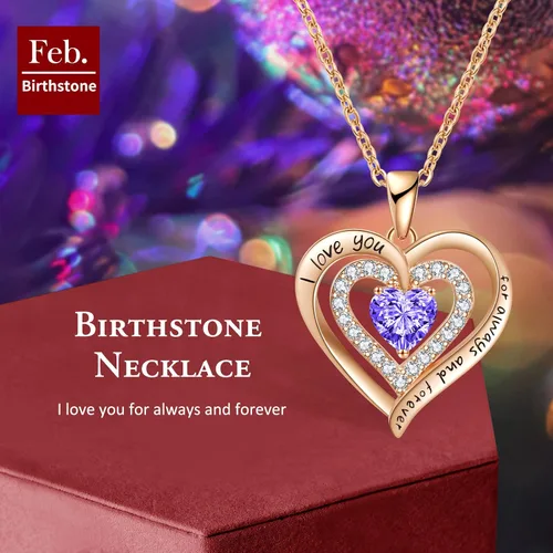 Miniatura 3 de LIANYU Wife Jewelry 18K Gold 925 Sterling Silver Plated Birthstone Jewelry Heart Pendant Necklace for Women Birthday Jewelry for Girls, Valentine's