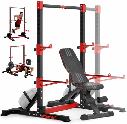 YOLEO Smith Machine & Squat Rack Combo, Multi-Functional Power Racks with Adjustable Width & Pull-Up Bar, Cable Crossover Power Cage, Independent