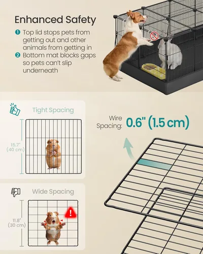 Miniatura 4 de SONGMICS ULPI012BH01 - Jaula para conejillos de indias, jaula para conejos, corralito de animales pequeños con alfombrilla impermeable, puerta