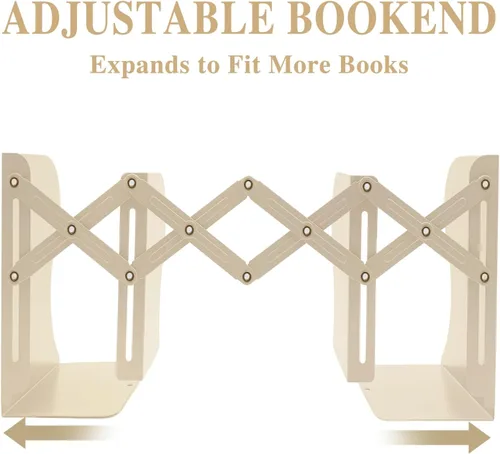 Miniatura 5 de Sujetalibros ajustables antideslizantes decorativos, sujetalibros de metal para libros pesados, organizador de estantería para libros y revistas