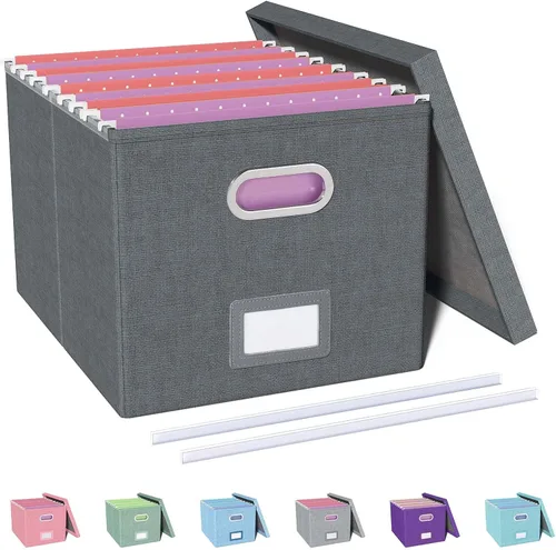 Miniatura 49 de Organizador de archivos en paquete de 2, caja archivadora portátil con tapa, compatible con carpetas tamaño carta/legal, organizador de documentos