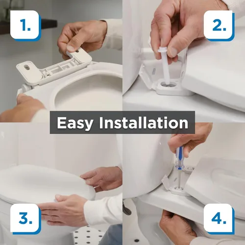 Miniatura 7 de Gerber Asiento de inodoro alargado con tapa, cierre suave, sin golpe, instalación rápida y fácil, plástico resistente, ajuste ajustable para Blanco