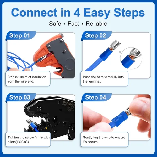 Miniatura 6 de Baomain Paquete de 100 unidades de terminales de pala hembra de desconexión rápida de 1/4", 16-14 AWG 6.3mm (0.25 pulgadas), conectores de crimpado